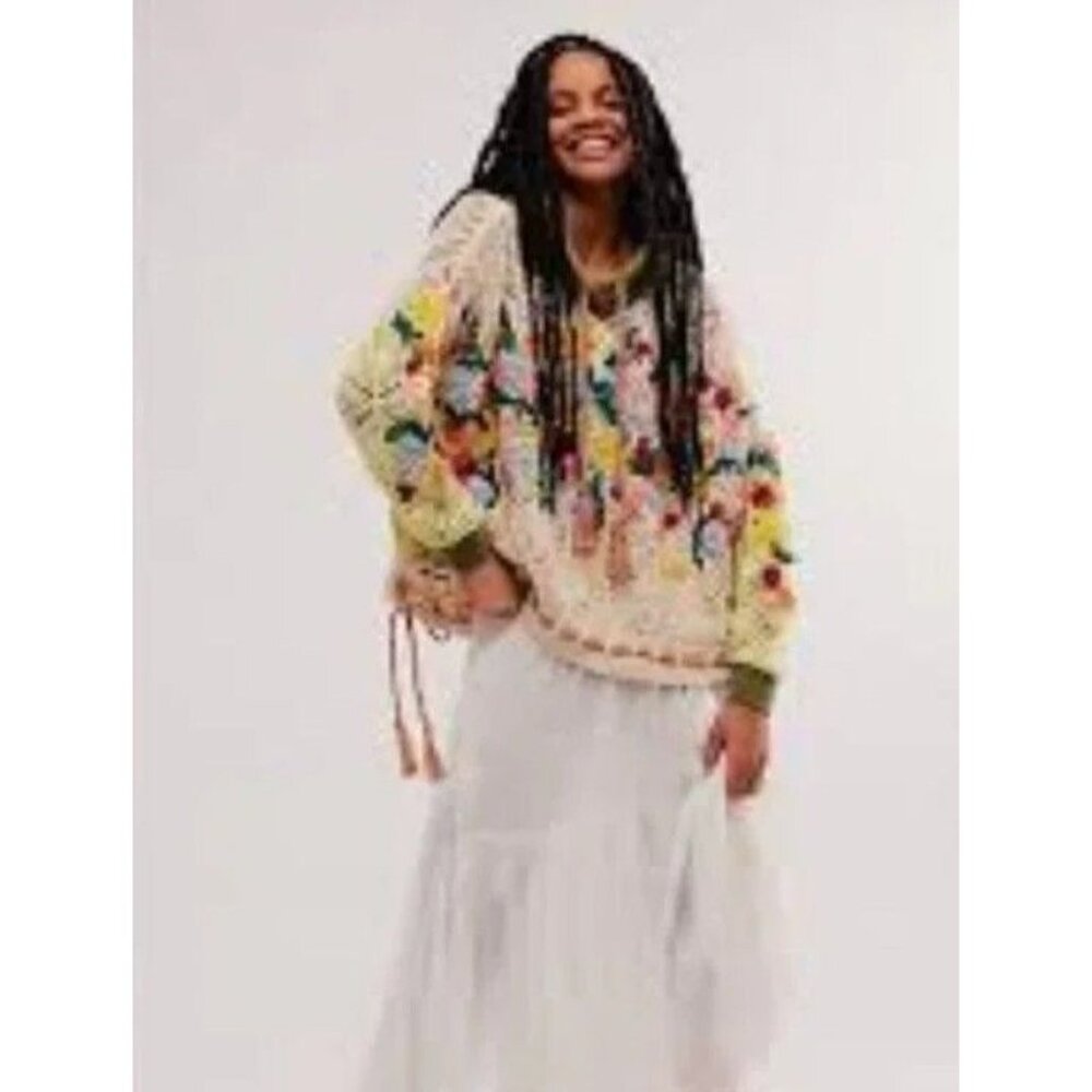 Free People Multicolor Floral Crew Neck Sweater